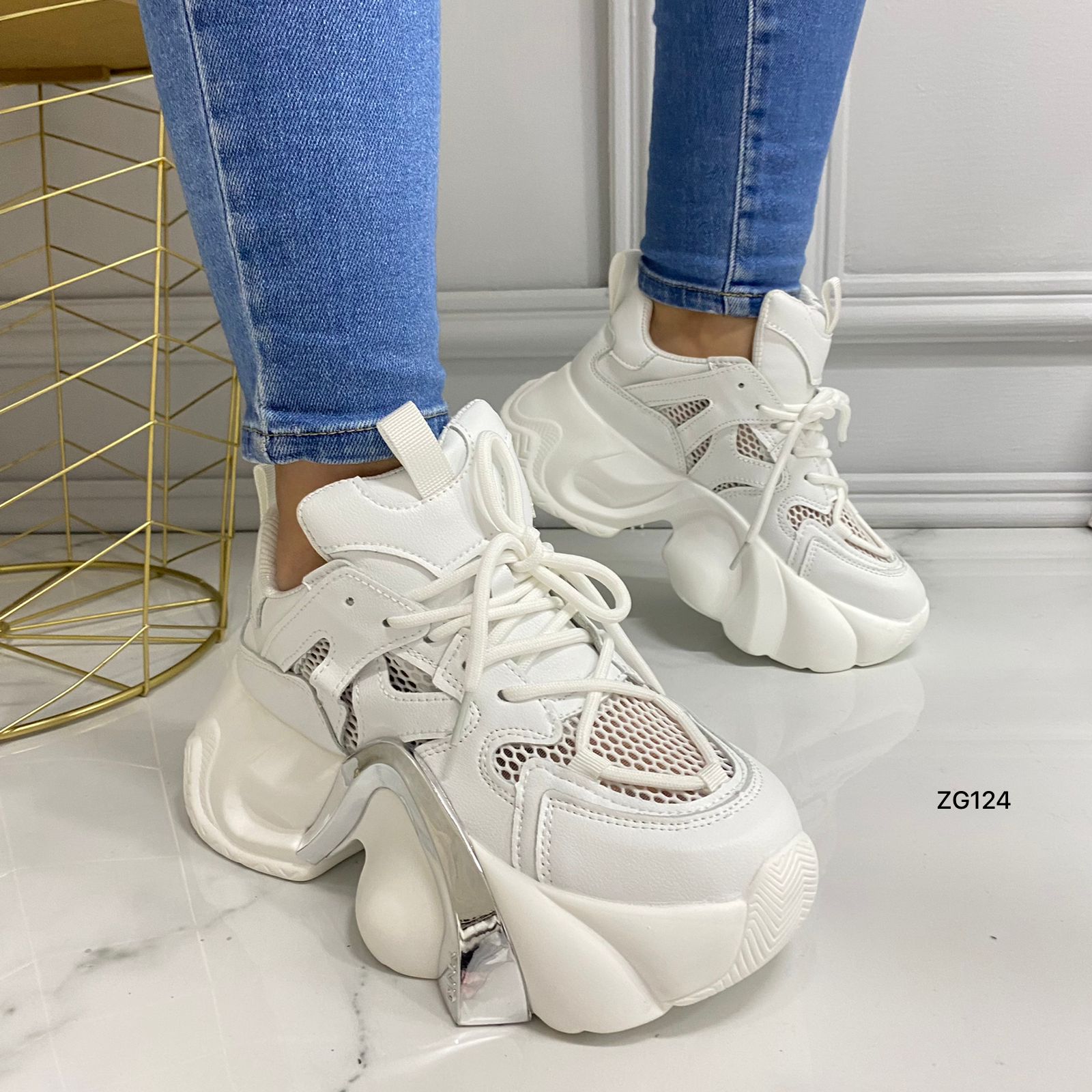 Tenis blanco detalle plateado suela 6cm X-26 C-2